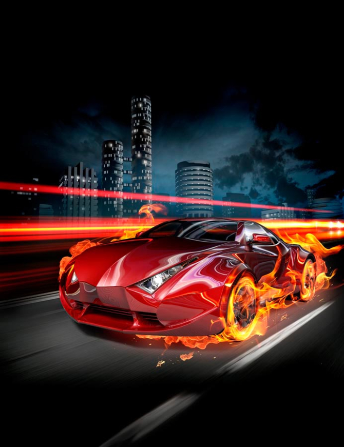 Фотообои Огненный автомобиль