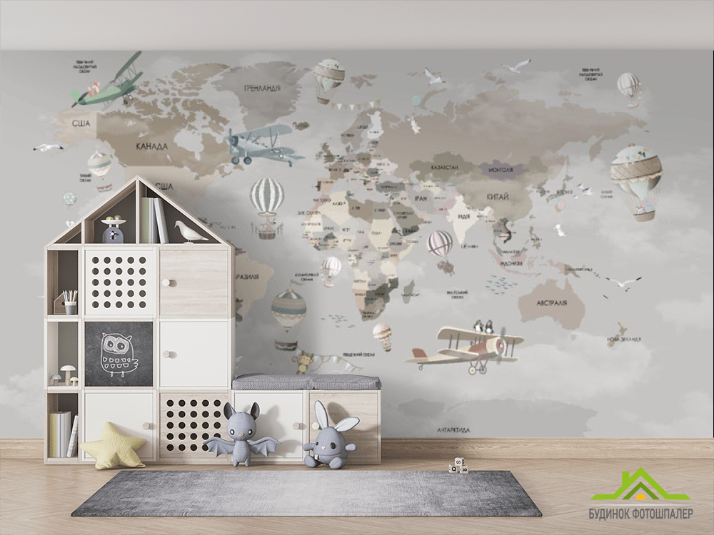 Фотошпалери сіро-бежева карта українською