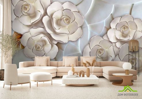 выбрать Фотообои Фарфоровые белые цветы Фотообои 3Д барельеф на стену