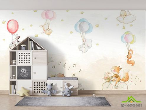 выбрать Фотошпалери тваринки на повітряних кульках Колекція для дитячої кімнати на стіну