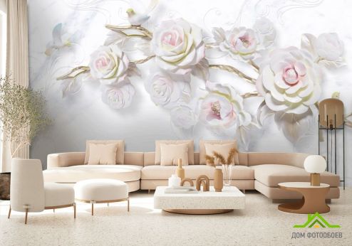 выбрать Фотообои Ветка керамической розы Фотообои 3Д барельеф на стену