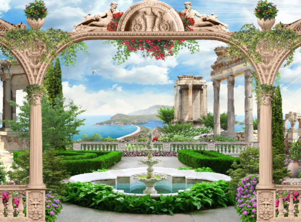 выбрать Фотошпалери Колони,фонтан,вид на море Каталог фотошпалер на стіну