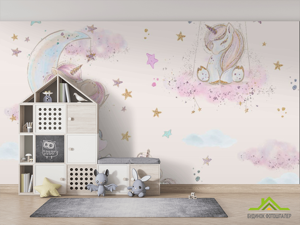 Фотообои Единорожки розовые для девочки