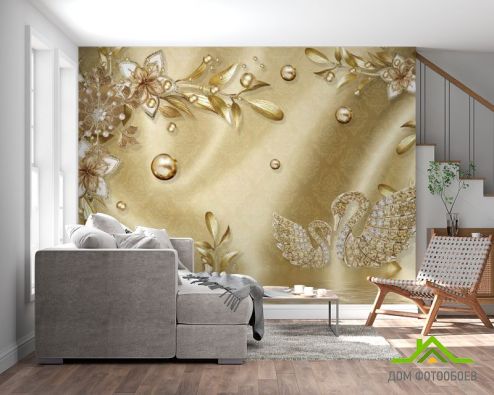 выбрать Фотообои  Золотые листья Фотообои 3Д на стену
