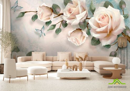выбрать Фотообои Нежные розы Фотообои Фотообои 3D цветы : рисунок, горизонталная, горизонтальная  на стену