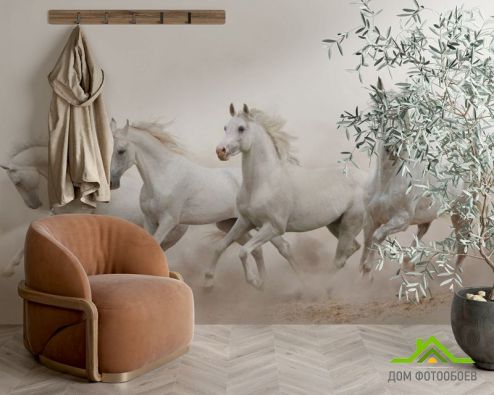 выбрать Фотообои четыре белые лошади Фотообои, цвет: «горизонталная, горизонтальная» на стену