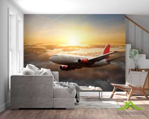 выбрать Фотообои Самолет в небе Фотообои, цвет: «фото» на стену