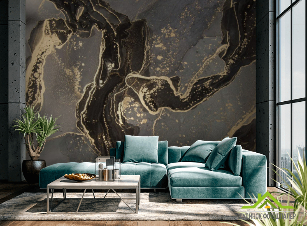 выбрать Фотообои Чёрный fluid art с золотом Каталог фотообоев на стену