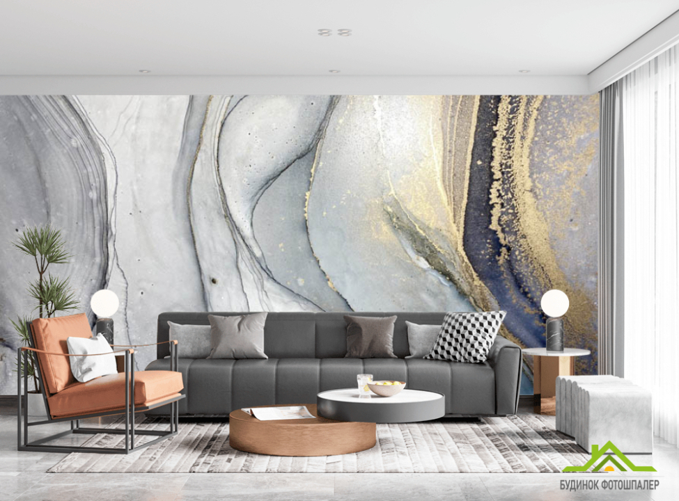 выбрать Фотообои Серый fluid art с золотом Каталог фотообоев на стену