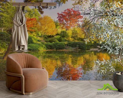 выбрать Фотообои осенний лес над озером Фотообои, цвет: «» на стену