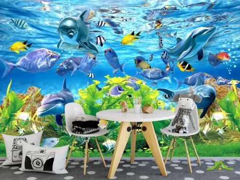 выбрать Фотообои 3д подводный мир Фотообои Фотообои в детскую: горизонталная, горизонтальная ориентация на стену