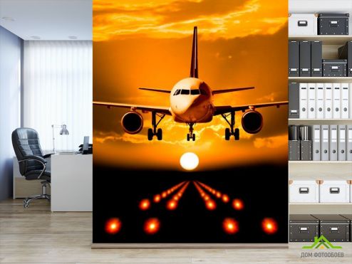 выбрать Фотообои Посадка самолета Фотообои Фотообои Транспорт: фото, желтый  на стену
