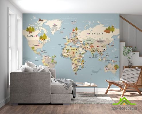 выбрать Фотообои Карта мира на русском Фотообои Фотообои карта Мира: горизонталная, горизонтальная ориентация на стену