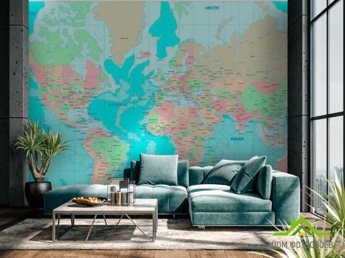 выбрать Фотообои Карта океанов Фотообои Фотообои карта Мира: рисунок, голубой  на стену