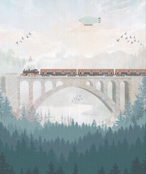 Фотошпалери поїзд на мосту в дитячу