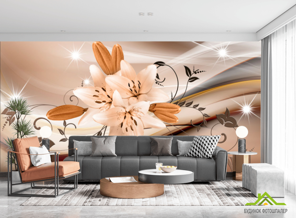 выбрать Фотообои Коричневые лилии 3Д Каталог фотообоев на стену