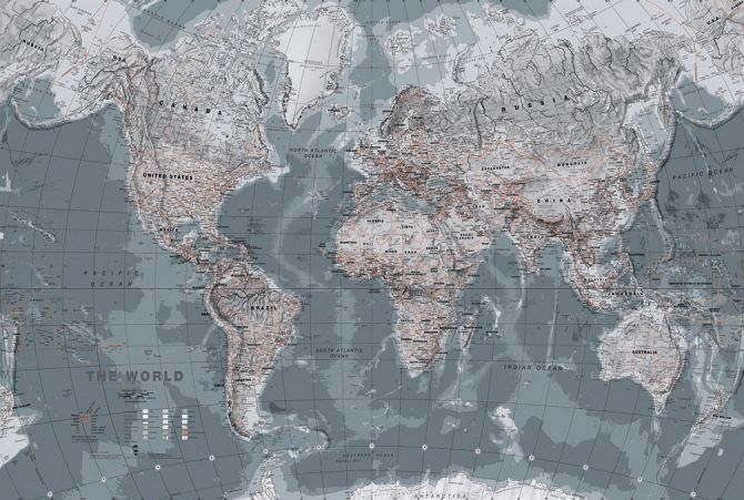 Фотошпалери Сіра карта світу