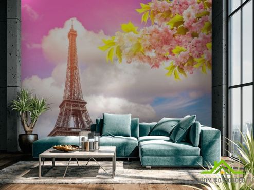 выбрать Фотообои розовое небо в Париже Фотообои Фотообои Города: горизонталная, горизонтальная ориентация на стену