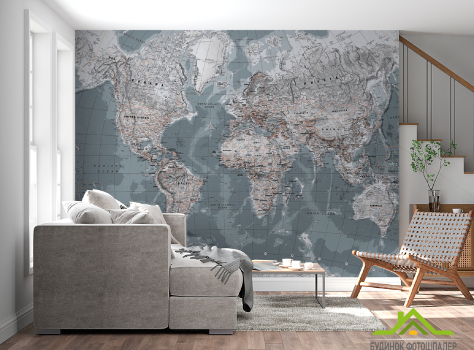 выбрать Фотообои Серая карта мира Каталог фотообоев на стену