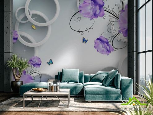 выбрать Фотошпалери Фіолетові квіти з колами Фотошпалери, колір: «» на стіну