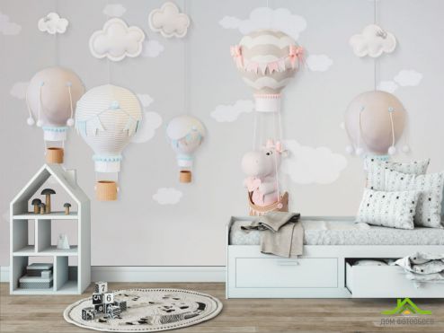 выбрать Фотообои воздушные шары с животными Фотообои Little kids на стену