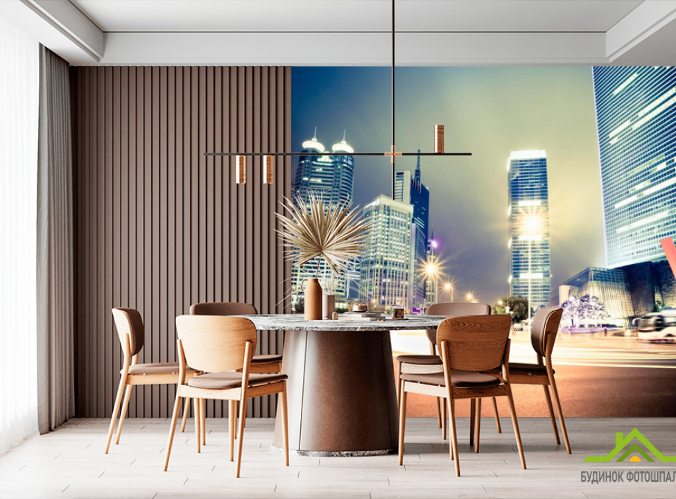 выбрать Фотообои Вечер, многоэтажки, свет Фотообои Современный город на стену