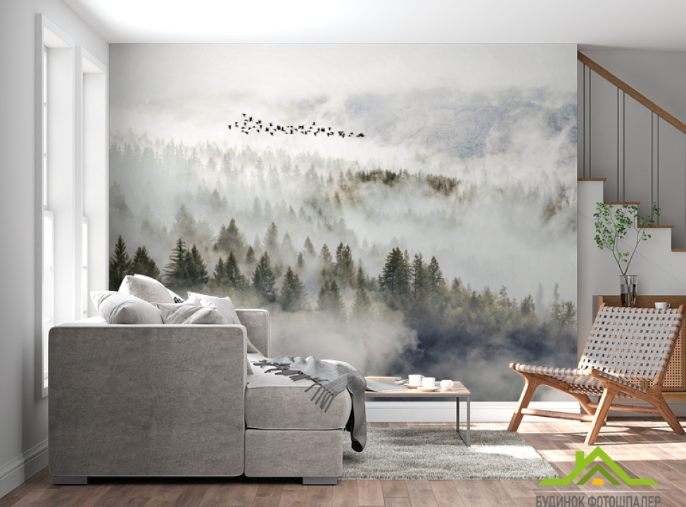 выбрать Фотошпалери птиці над туманним лісом Каталог фотошпалер на стіну