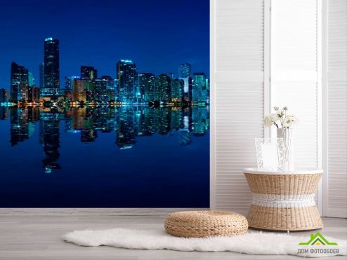 выбрать Фотообои Отражение в воде Фотообои Фотообои Современный город: фото, синий  на стену