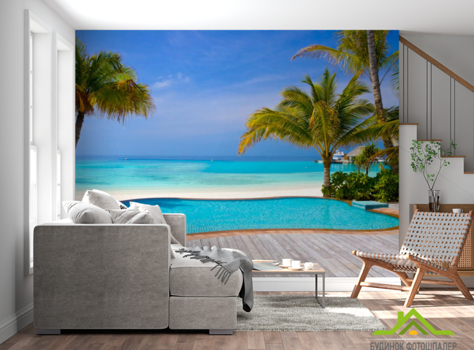 выбрать Фотообои Бассейн и пальмы на берегу моря Фотообои Море на стену