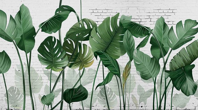 Фотошпалери стіна і тропічні листя