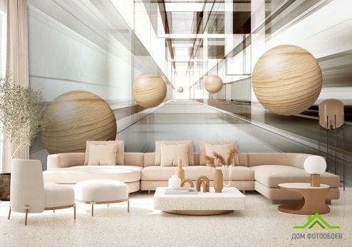 выбрать Фотообои Деревянные сферы 3д Фотообои 3D фотообои: горизонталная, горизонтальная ориентация на стену