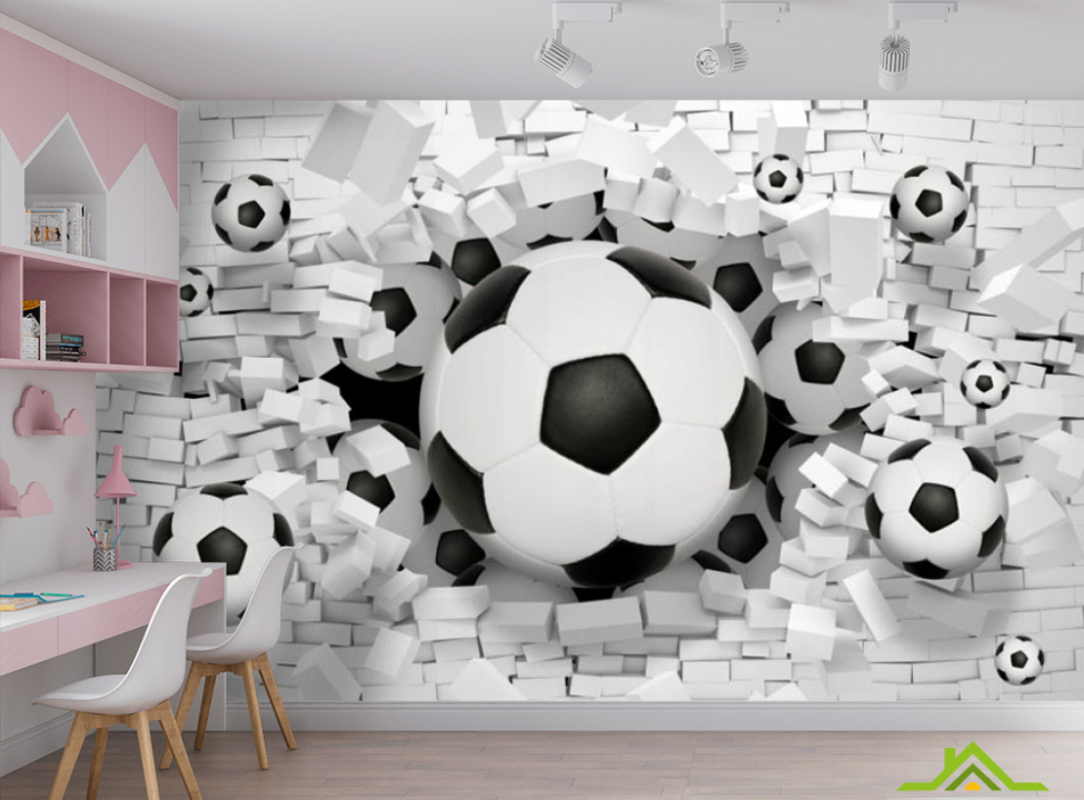 выбрать Фотообои 3д стена с мячём Каталог фотообоев на стену