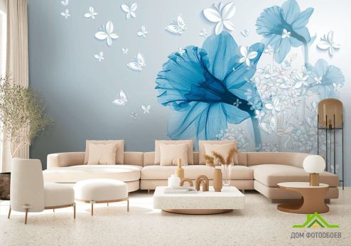выбрать Фотообои Синий абстрактный цветок Фотообои 3D фотообои: горизонталная, горизонтальная ориентация на стену