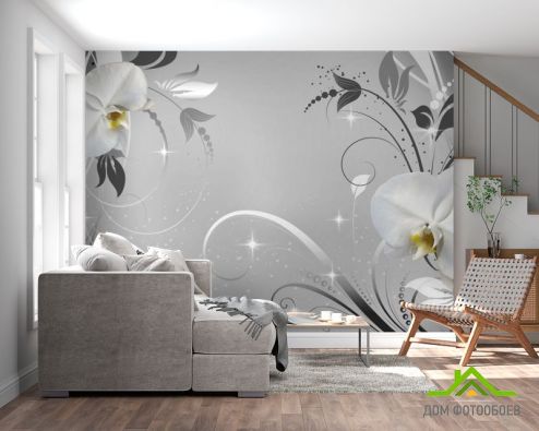 выбрать Фотообои Белые орхидеи на сером фоне Фотообои Цветы на стену