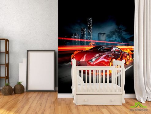 выбрать Фотообои Огненный автомобиль Фотообои Фотообои Транспорт: рисунок, вертикальная  на стену