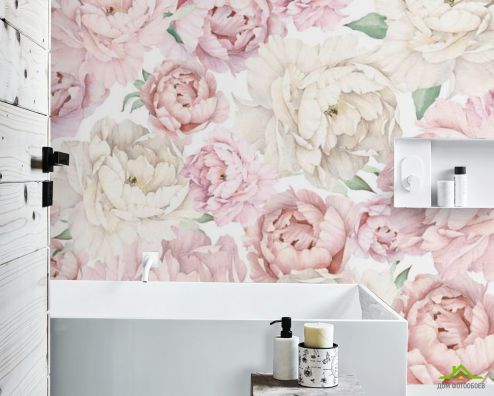 выбрать Фотообои Розовые пионы Фотообои в ванную на стену