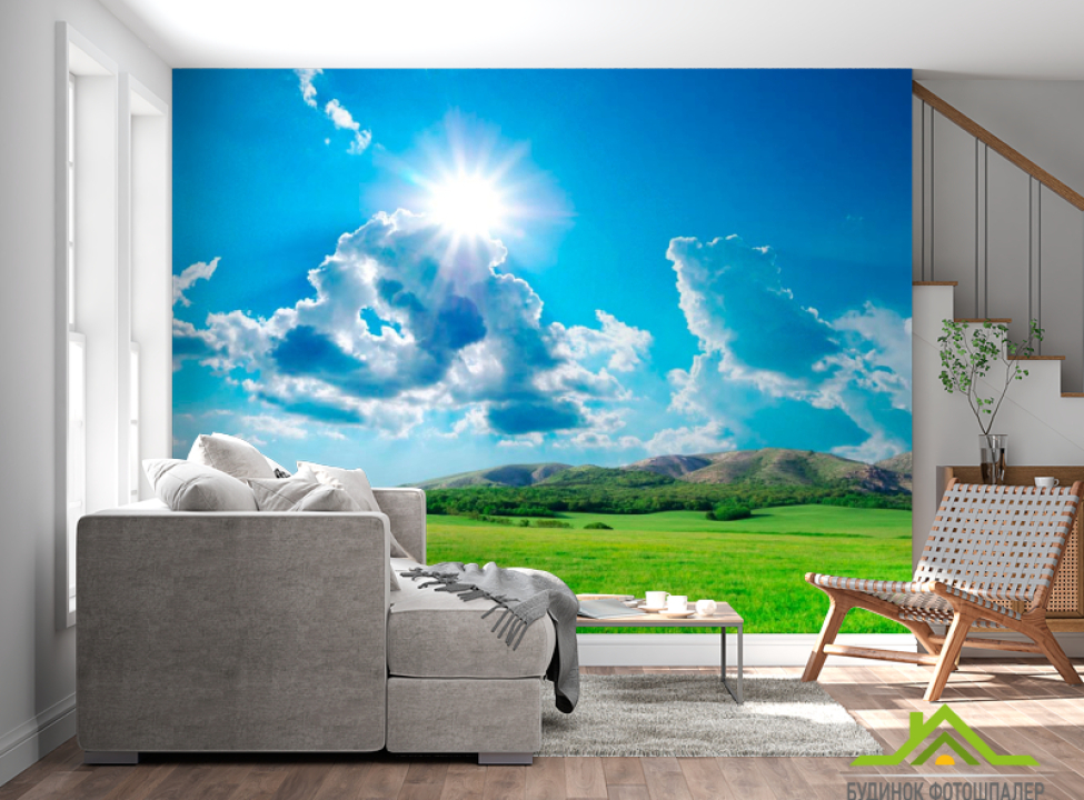 выбрать Фотошпалери Сонце, трава, хмари Каталог фотошпалер на стіну