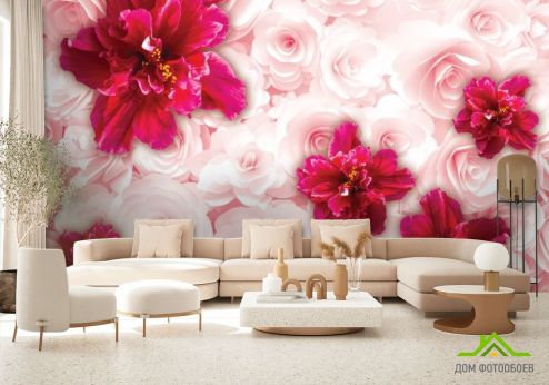 выбрать Фотообои 3D цветы Фотообои Фотообои 3D цветы : горизонталная, горизонтальная ориентация на стену