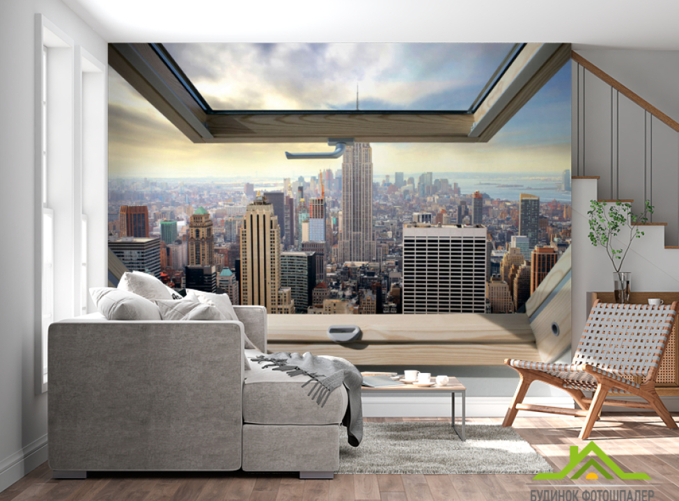 выбрать Фотообои Вид на современный город Фотообои Вид из окна на стену