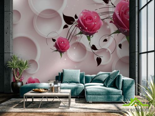 выбрать Фотообои 3д розы и круги Фотообои Фотообои Цветы: горизонталная, горизонтальная ориентация на стену