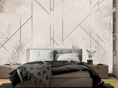выбрать Фотообои Геометрия и пальмовые ветки Фотообои в спальню на стену