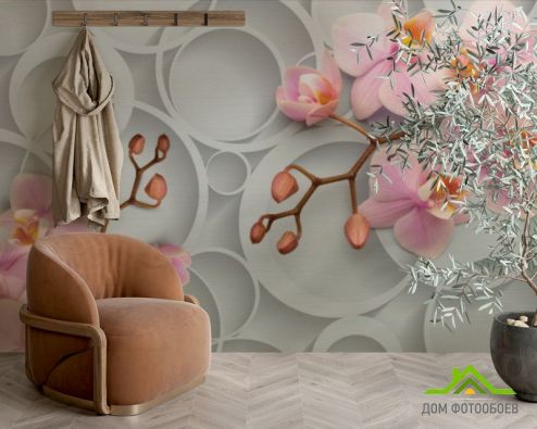 выбрать Фотообои Розовые орхидеи Фотообои 3D фотообои: горизонталная, горизонтальная, фото ориентация на стену