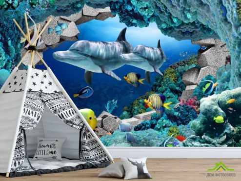 выбрать Фотошпалери 3D морські тварини Сині фотошпалери на стіну