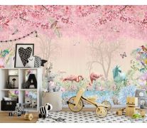 Фотообои Розовые фламинго в райском саду