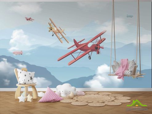 выбрать Фотообои Самолетики в небе Фотообои Фотообои Little kids: горизонталная, горизонтальная ориентация на стену