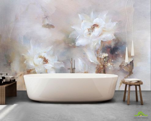 выбрать Фотошпалери Білі масляні квіти Фотошпалери в ванну на стіну