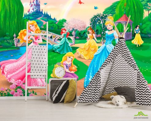 выбрать Фотообои Три принцессы Фотообои Фотообои в детскую: горизонталная, горизонтальная, зелений, зеленый ориентация на стену
