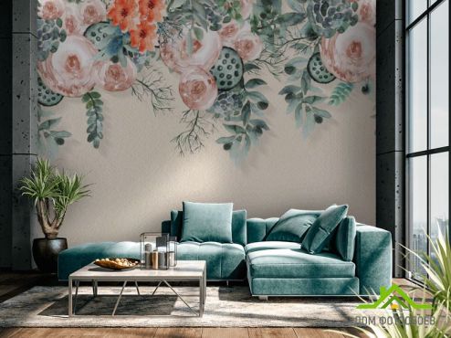 выбрать Фотообои Акварельные цветы с потолка  на стену
