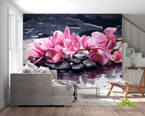выбрать Фотообои Сиреневые цветы и камни Фотообои Фотообои Цветы: фото  на стену