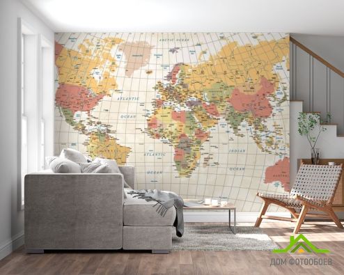 выбрать Фотообои Карта мира в бежевых тонах Фотообои Фотообои карта Мира: горизонталная, горизонтальная ориентация на стену